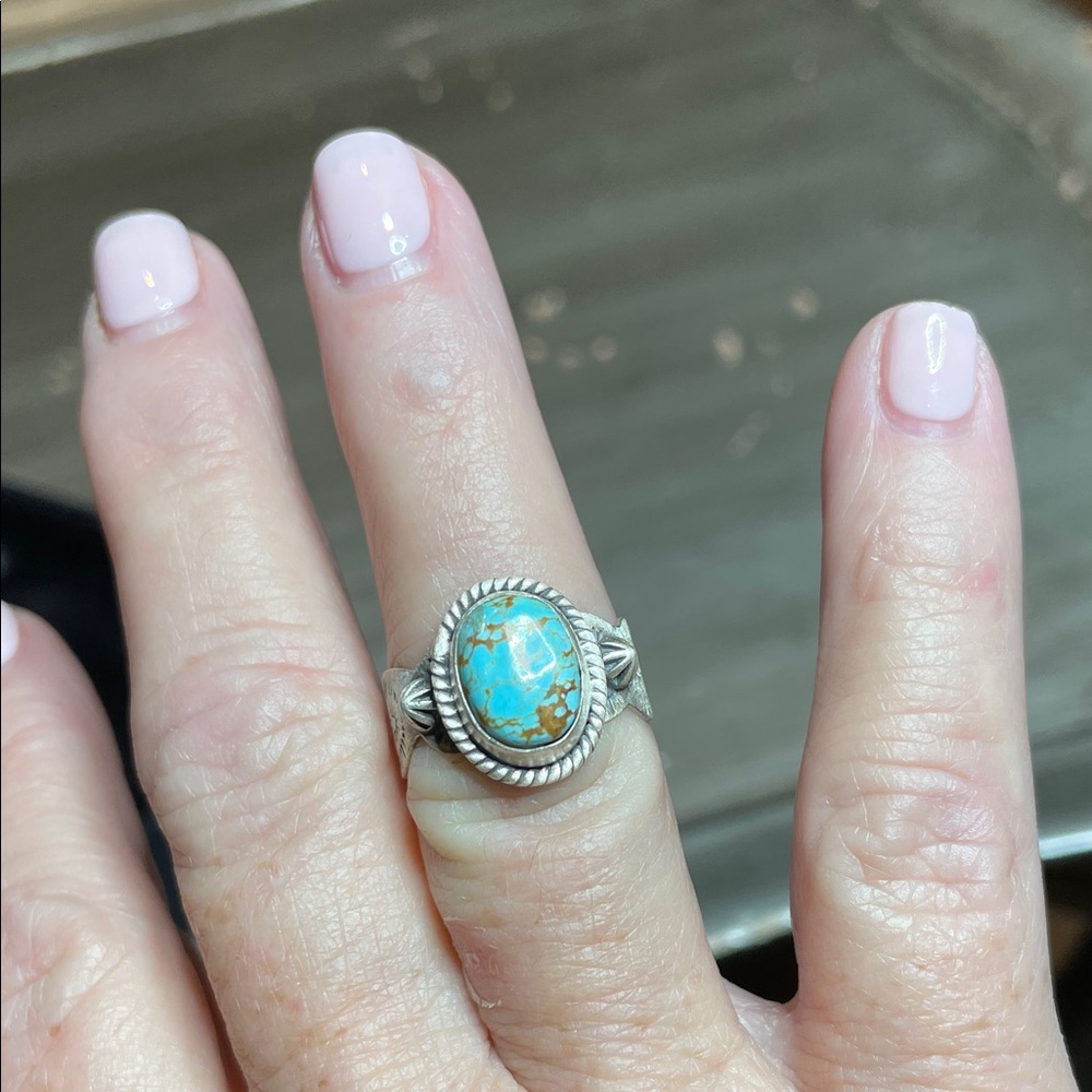 Sterling Silver #8 Turquoise Oval Cigar Band Ring